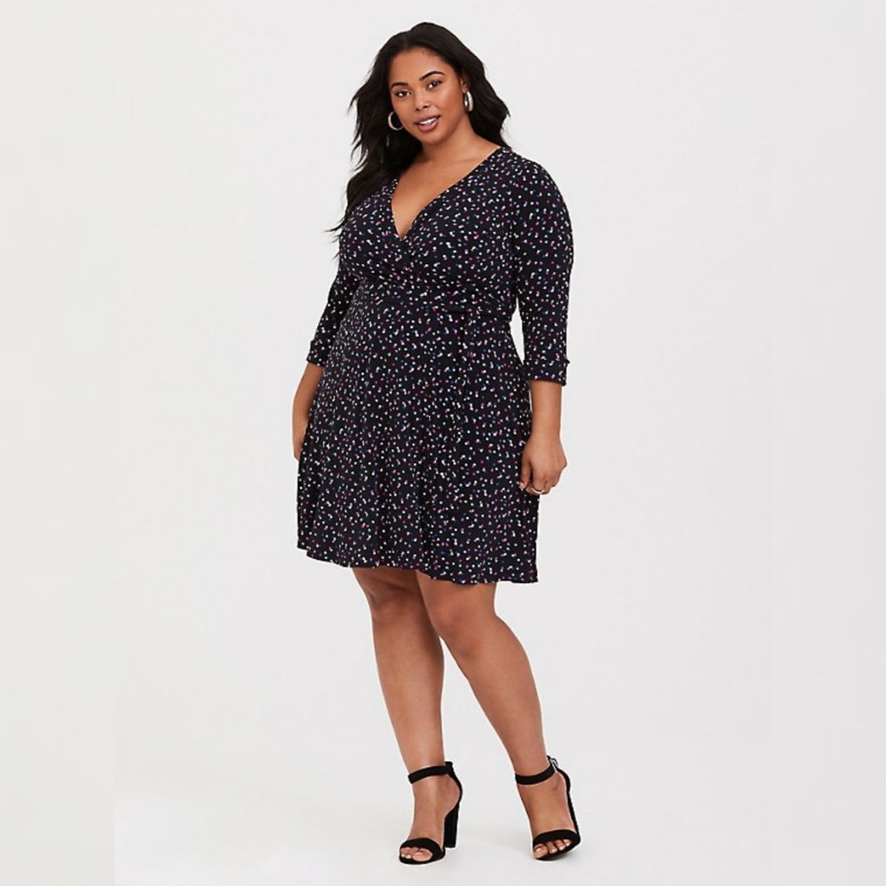 Torrid Black Dot Studio Knit Wrap Dress